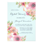 Sky Blue Rustic Pink Flowers Bridal Shower Card