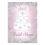 Snowflake Monogram Wedding Cake Pink Bridal Shower Card