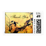 SPRING BIRD AND FLOWER TREE Brown Sepia Thank You Stamp