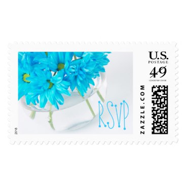 Summery Aqua Daisy Party Invitation RSVP Stamps