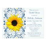 Sunflower Navy Blue White Floral Bridal Shower Card