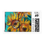 SUNFLOWERS IN BLUE TURQUOISE ,SUMMER PARTY STAMP