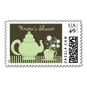 Tea Party Green Bridal Shower Postage Stamps