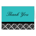 Teal and black damask thank you card