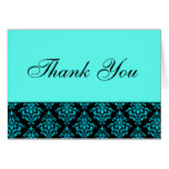 Teal Blue and Black Damask Thank You Note Card