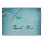 Teal Blue Dragonfly Swirls Thank You Card