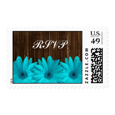 Teal Daisy Barn Wood Wedding RSVP Postage