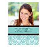 Teal Damask Photo Bridal Shower Invitation Cards