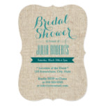 Teal Green Rustic Burlap Texture Bridal Shower Card