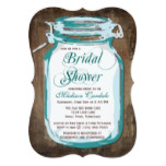 Teal Mason Jar Rustic Bridal Shower Invitations