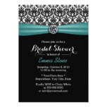 Teal Ribbon & Damask Diamond Bridal Shower Card
