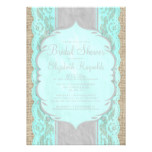 Teal Silver Linen Lace Bridal Shower Invitations