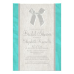 Teal Silver Vintage Bow Linen Bridal Shower Invite