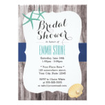 Teal Starfish Wood Background Beach Bridal Shower Card