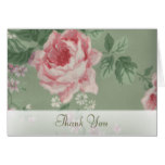 Thank You Cards for Green and Pink Rose Wedding