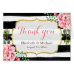 Thank You Gold Glitter Watercolor Floral Stripes Card