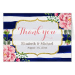 Thank You Watercolor Floral Navy Blue Stripes Card