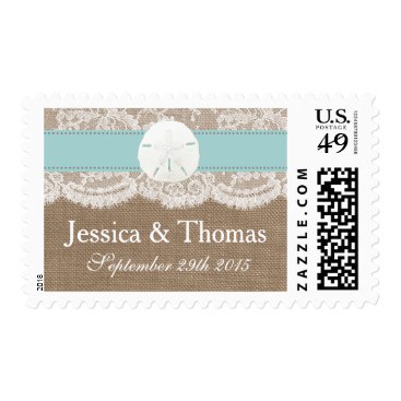 The Turquoise Sand Dollar Beach Wedding Collection Postage Stamps