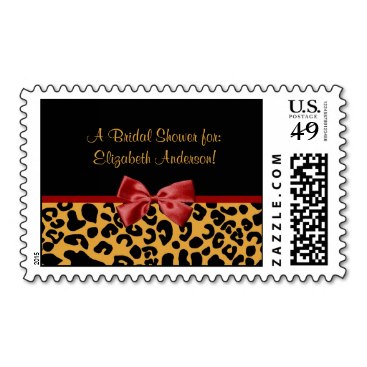 Trendy Black And Gold Leopard Print Bridal Shower Postage