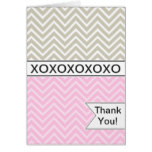 Trendy Chic Pink Chevron XOXO Thank You Card