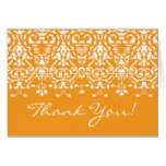 Trendy Tangerine Damask Thank You Note Card