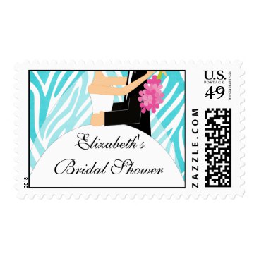 Trendy Turquoise Zebra Bride Bridal Shower Postage