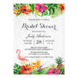 Tropical Floral Rustic Wood Flamingo Bridal Shower Card