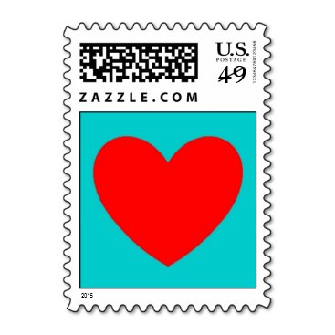 Turquoise and Red Heart Stamp