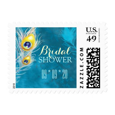 Turquoise Blue Peacock Theme Bridal Shower Postage