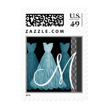 TURQUOISE Bridesmaid Gowns Monogram Wedding Stamp