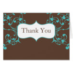Turquoise Flourish on Brown Thank You Note Card