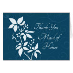 Turquoise Flowers Thank You Maid of Honor Card