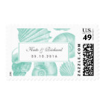 Turquoise Seashell Wedding Invite Postage Stamp