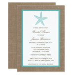 Turquoise Starfish Beach Burlap Bridal Shower Card