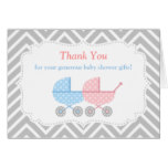 Twins Strollers Baby Shower Thank You Card