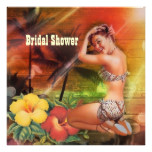 vintage Aloha Hula Girl hawaii beach bridal shower Card