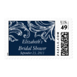 Vintage Damask Bridal Shower Postage Stamp Navy