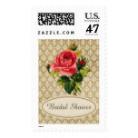 Vintage Gold Damask Pink Rose Bridal Shower Postage Stamp