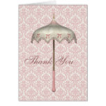 Vintage Pink Parasol Umbrella Thank You Cards