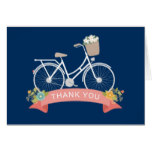 Vitnage Bicycle Floral Navy Blue Coral Thank You Card