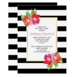 Watercolor flowers, stripes wedding bridal shower card