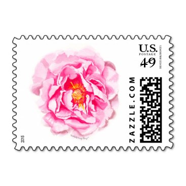 Watercolor Pink Peony Flower Postage Stamps