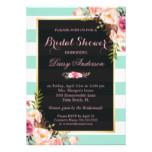 Wedding Bridal Shower Floral Mint Green Stripes Card