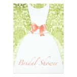 Wedding Dress Bridal Shower Peach And Moss Damask Card