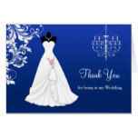 Wedding dress, chandelier on royal blue Thank You Card