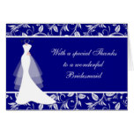 Wedding dress, damask on royal blue Thank you Card