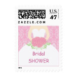 Wedding dress, pink damask Bridal Shower Postage