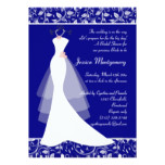 Wedding gown on royal blue Bridal Shower Invite