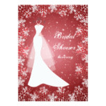 Wedding gown, snowflakes on red Bridal Shower Card