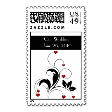 Wedding Postage - Black w/Red Hearts
